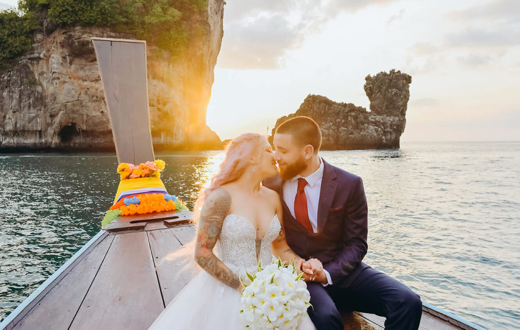 Phi Phi Island wedding photographer on longtail boat